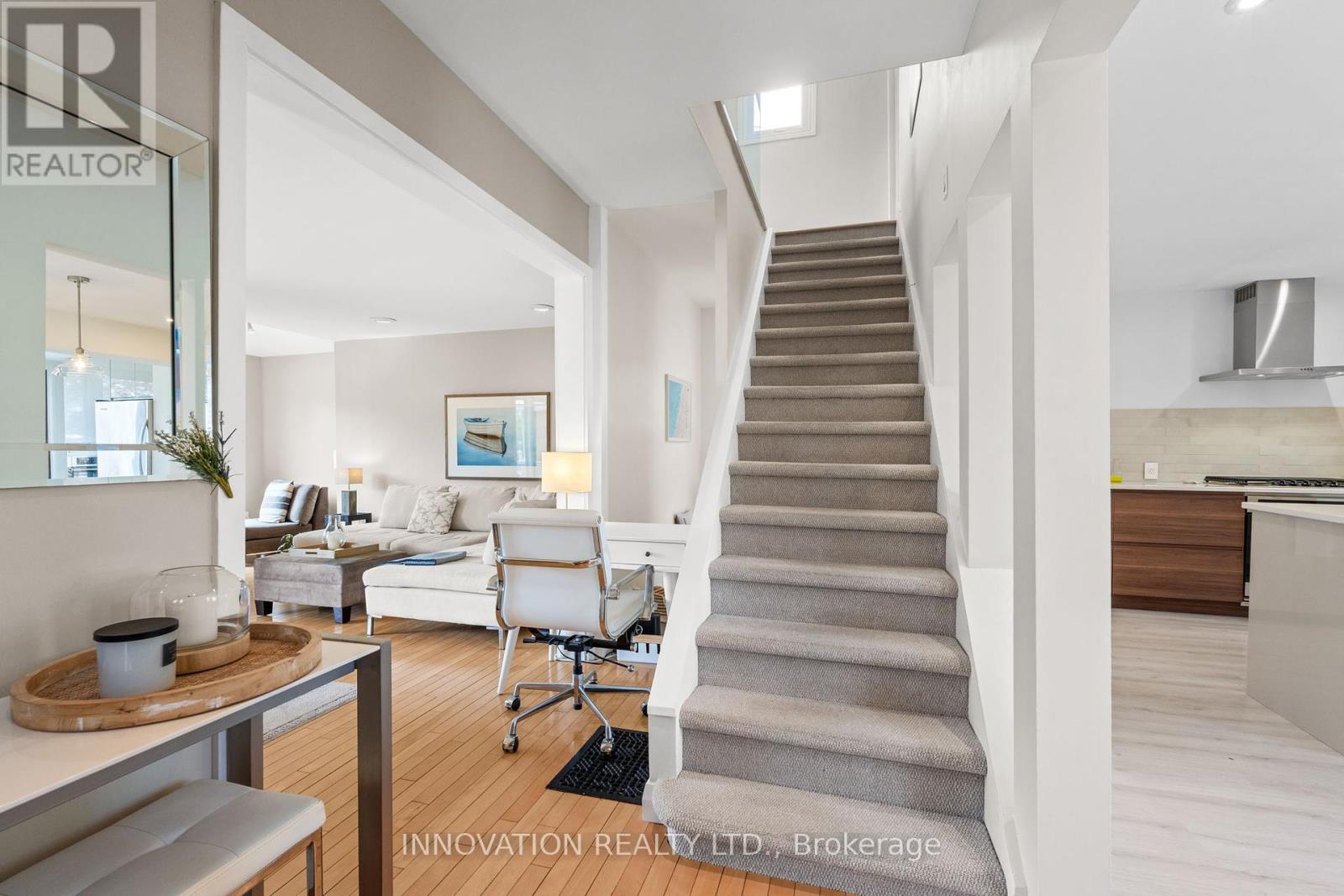 Hardwood throughout except on the stairs.