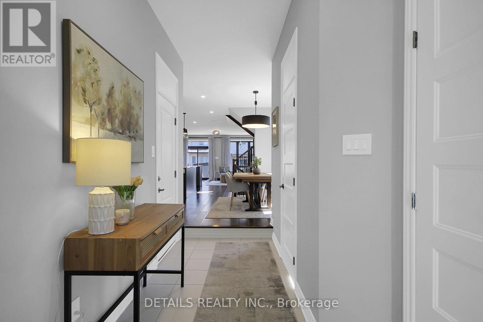 A welcoming foyer with double door closets.