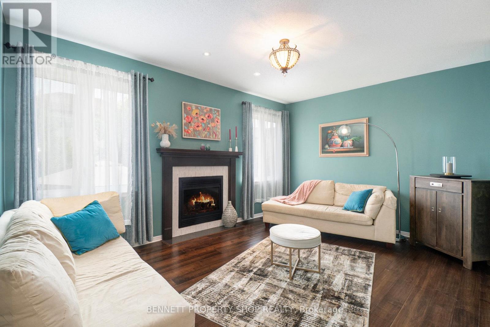inviting family room with fireplace