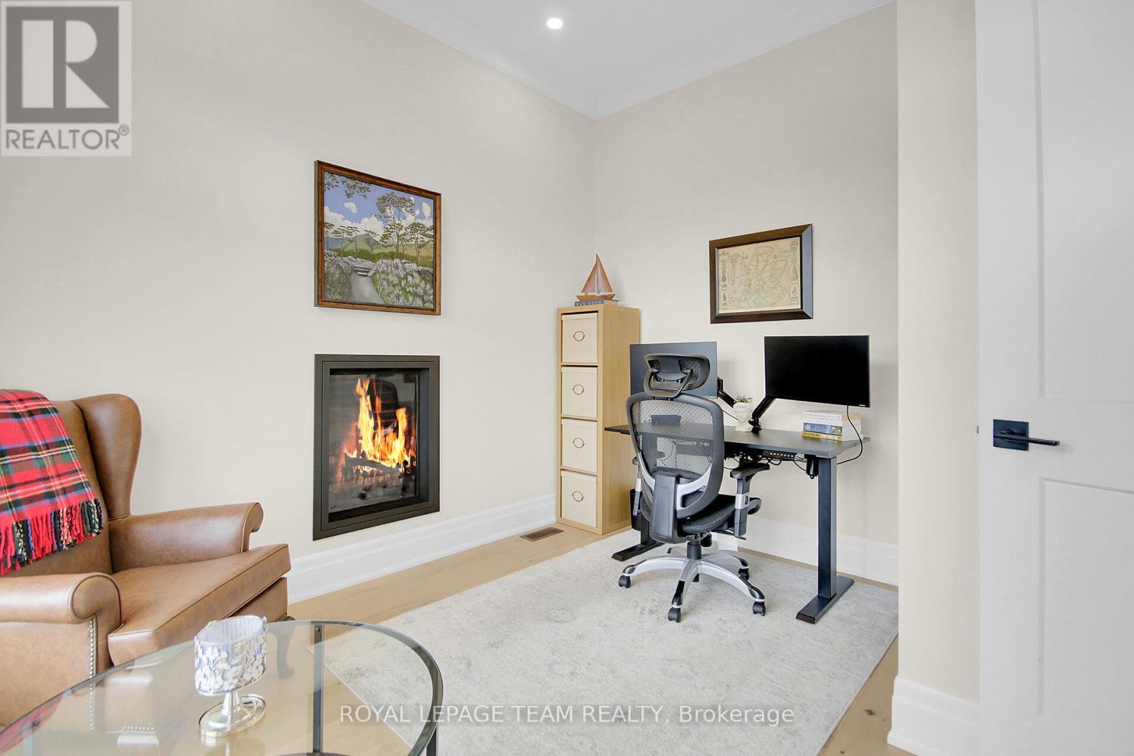 Library with gas fireplace