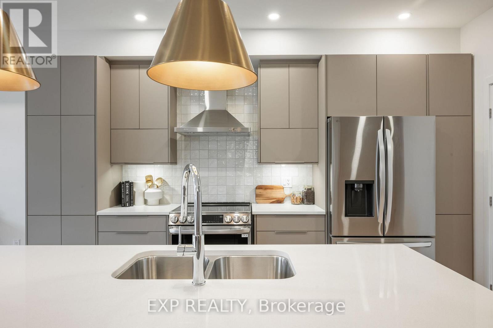 Kitchen with quartz counters and slide in Range