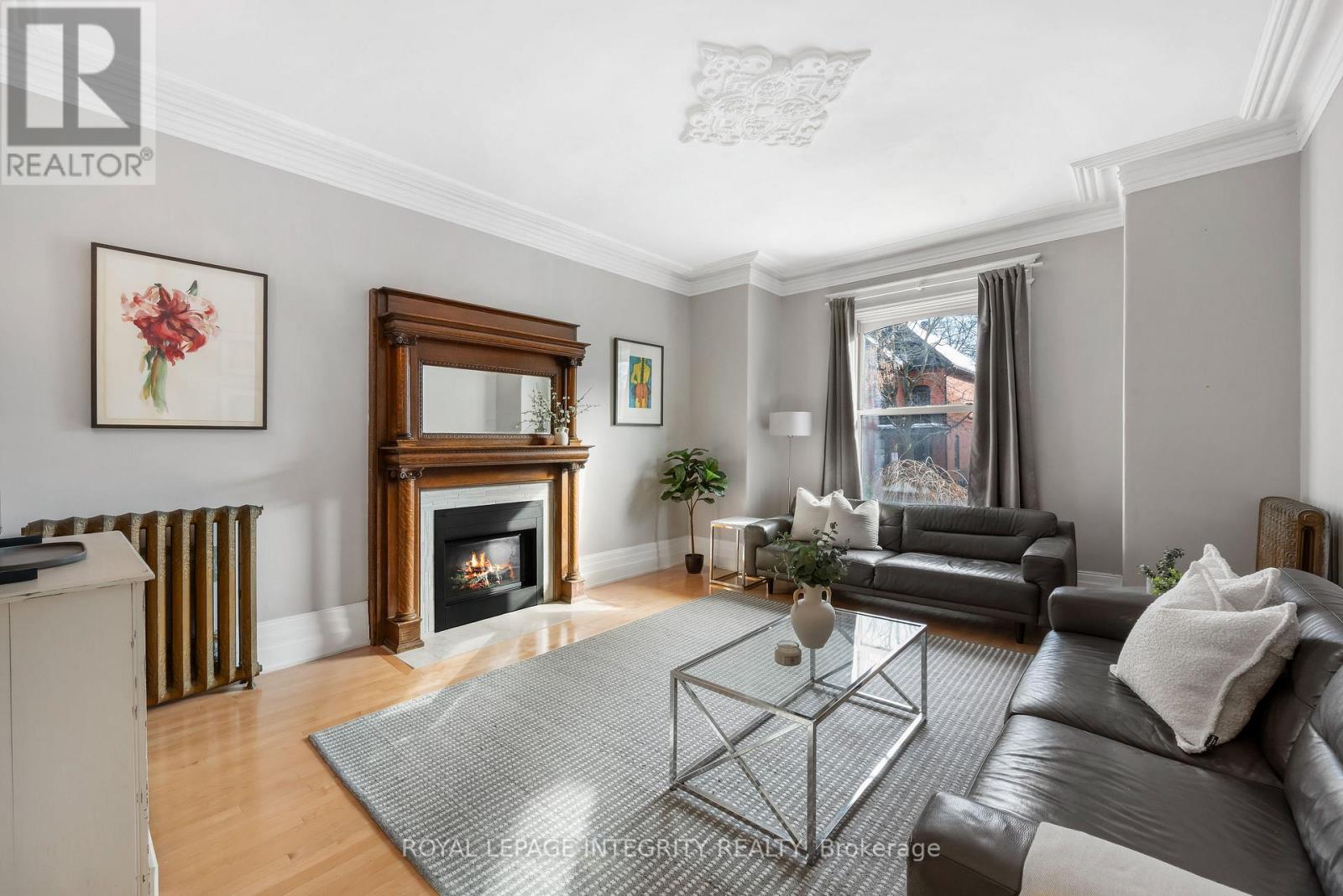 Beautiful living room with a gas fireplace.