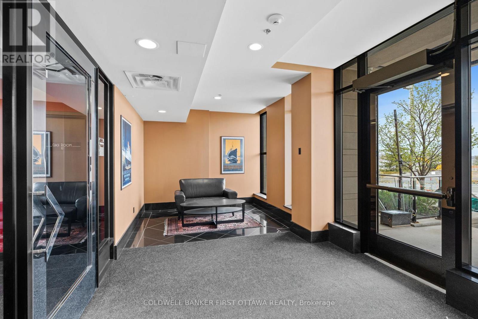 The secure building main entry way.