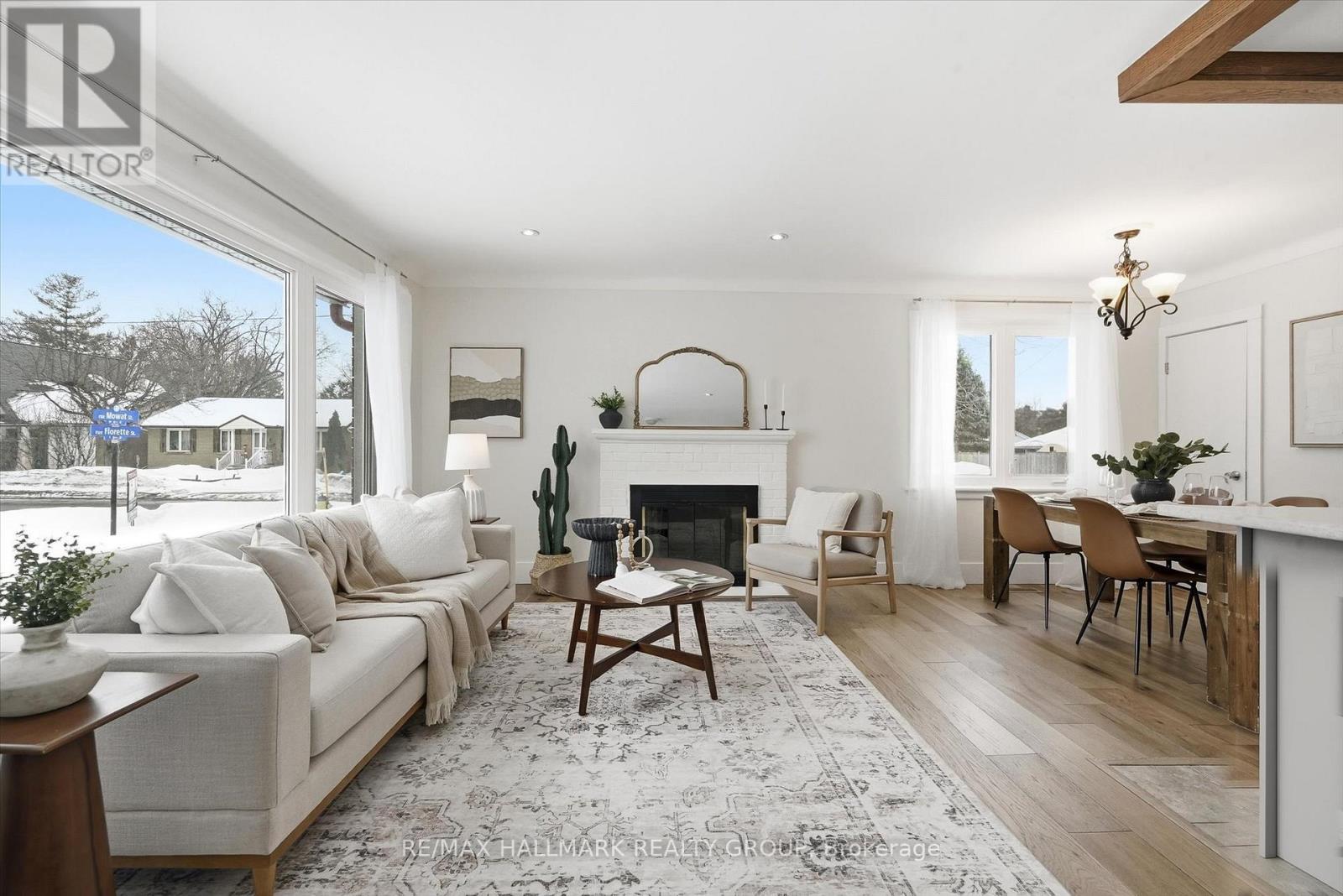 Cozy living room with wood fireplace