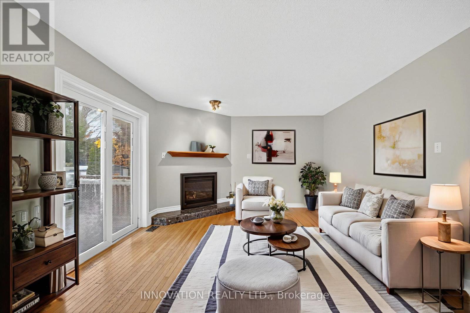 Virtually staged family room off kitchen