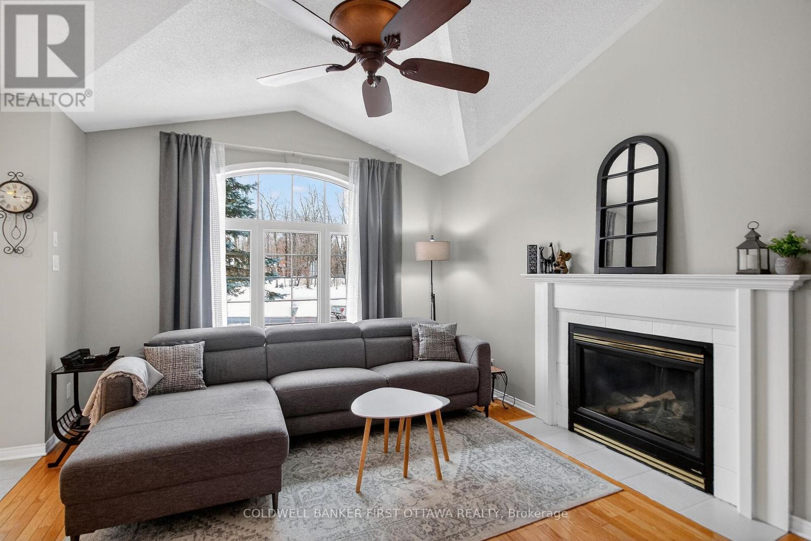 living room with gas fireplace