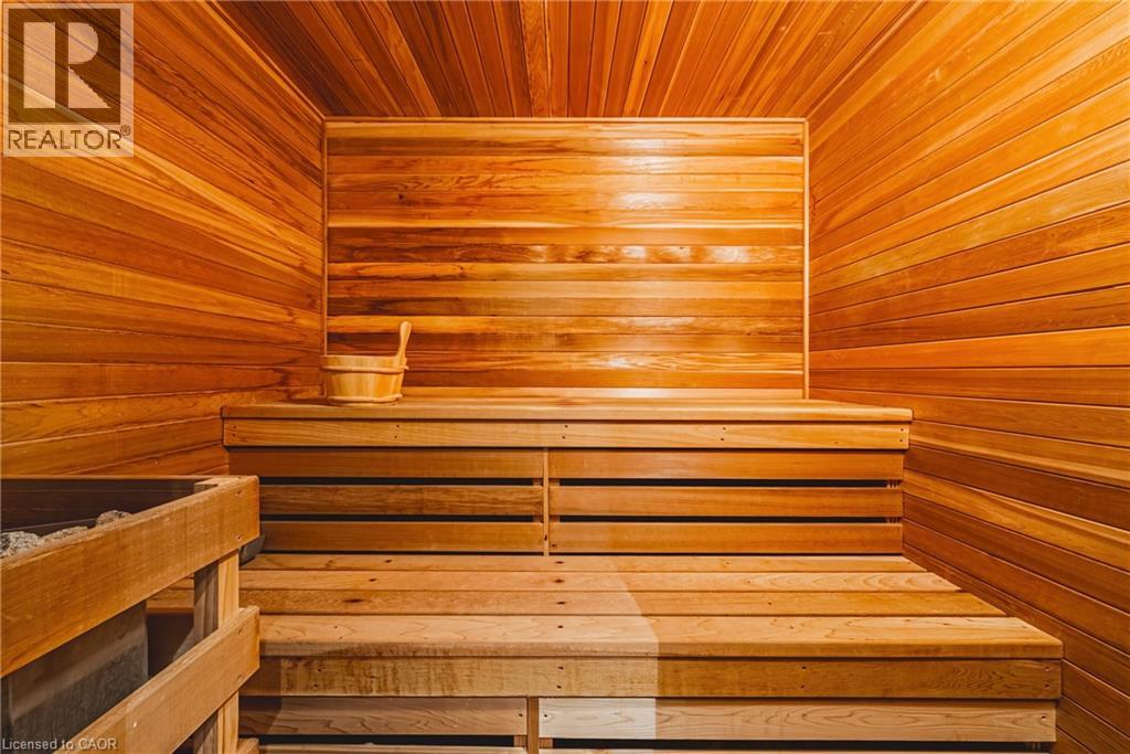 Relaxing sauna with wooden walls and wooden ceiling