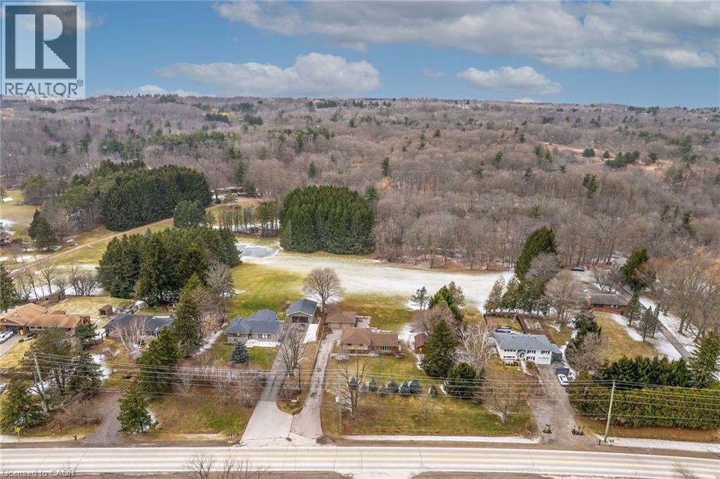 Aerial perspective of suburban area featuring a forest