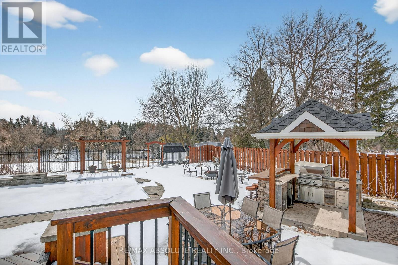 View of the outdoor, gazebo over the BBQ area