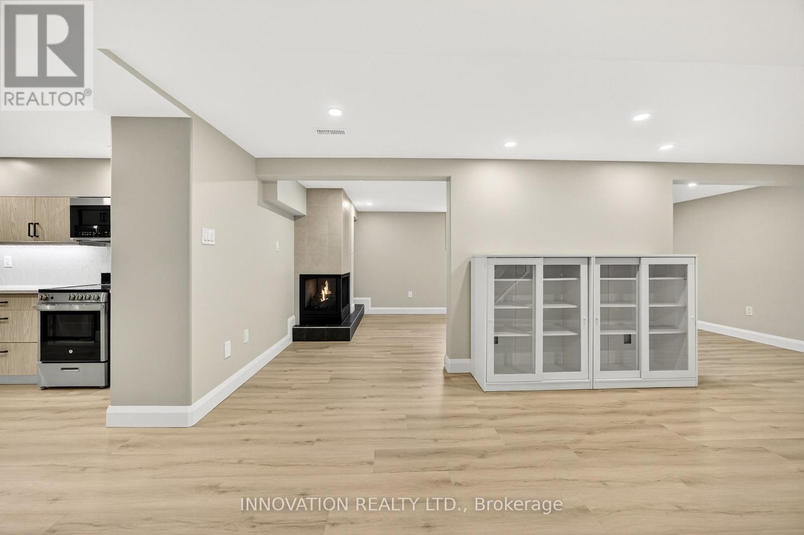 Gas fireplace in the lower level living area