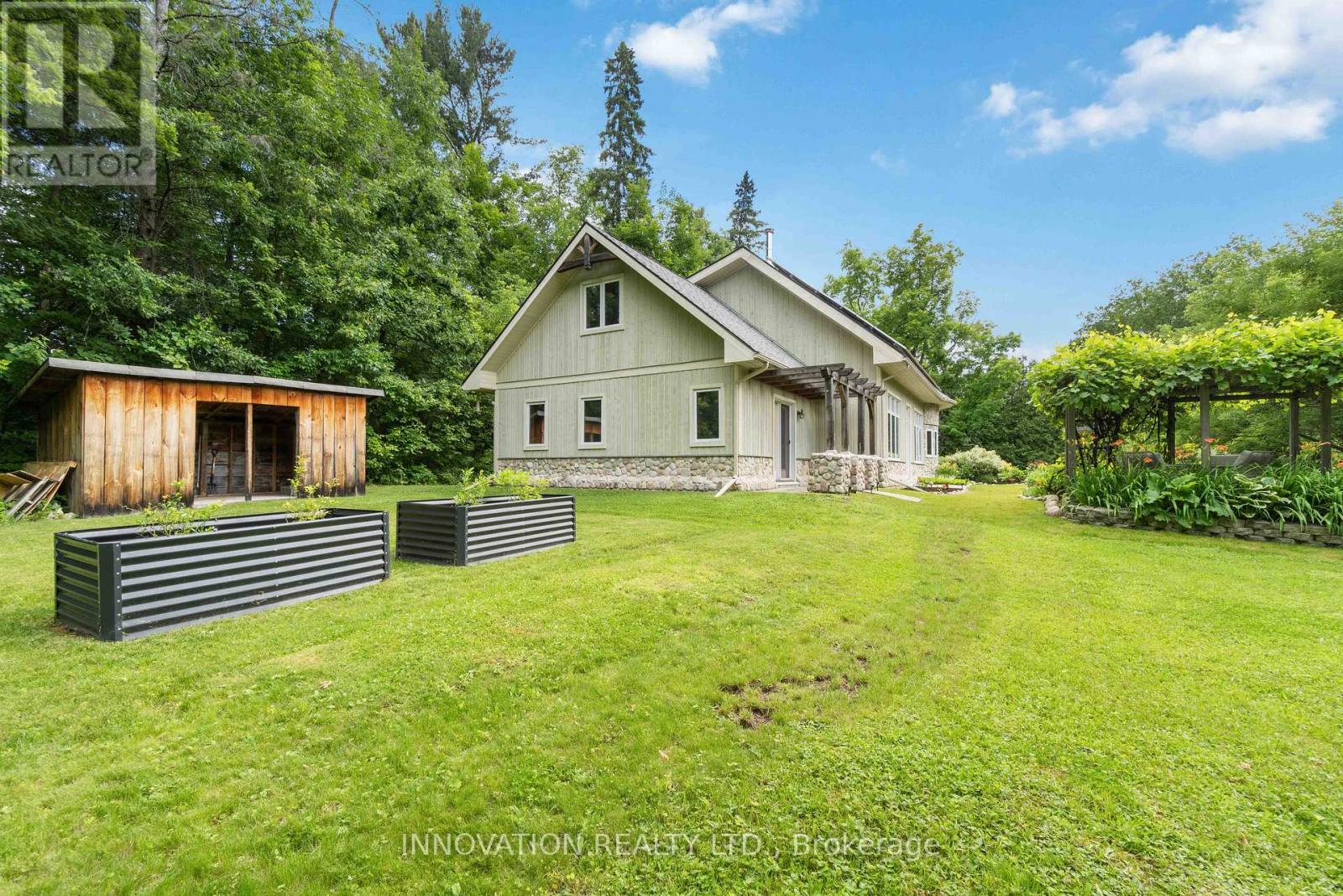 Garden beds and storage shed.