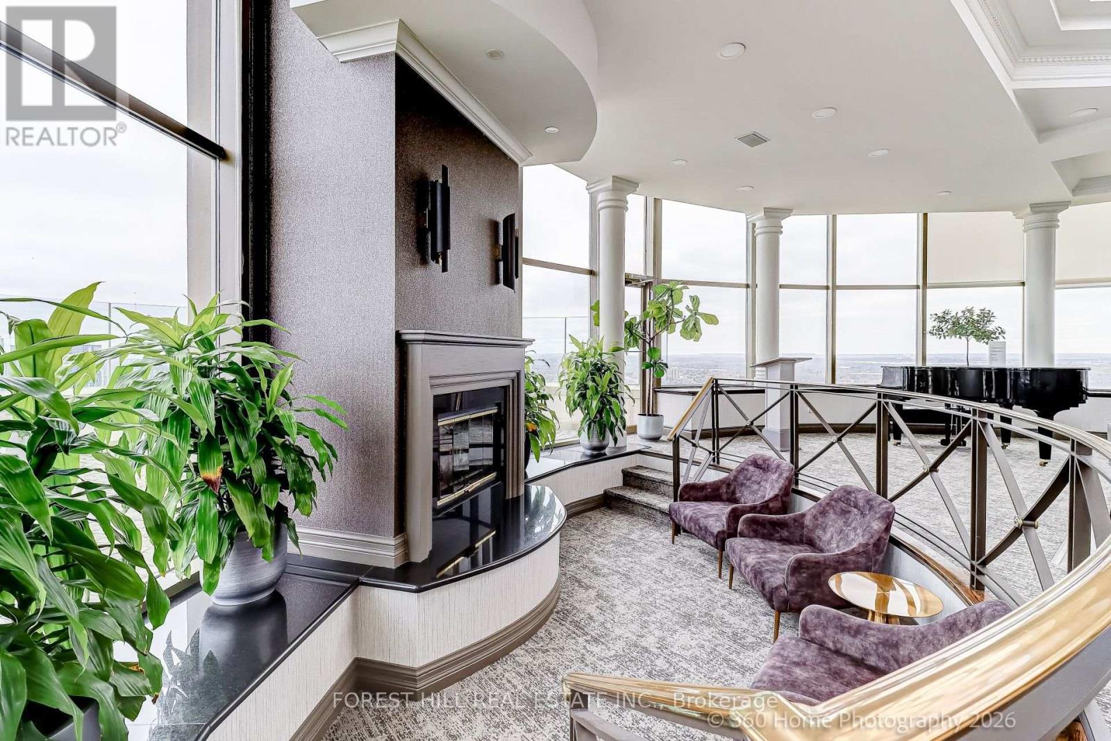 Sky Club cozy fireside seating