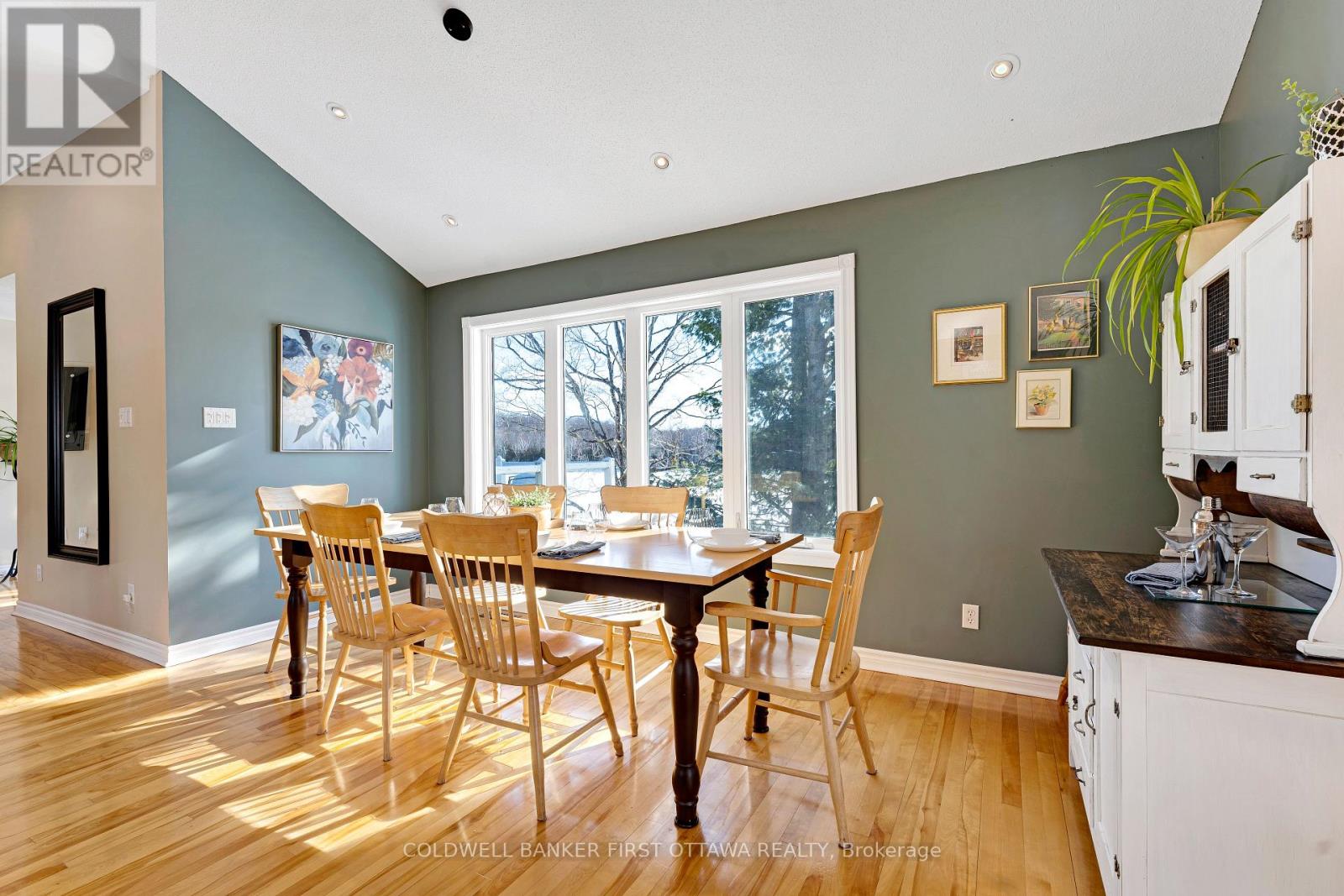 Dining area with full lake views