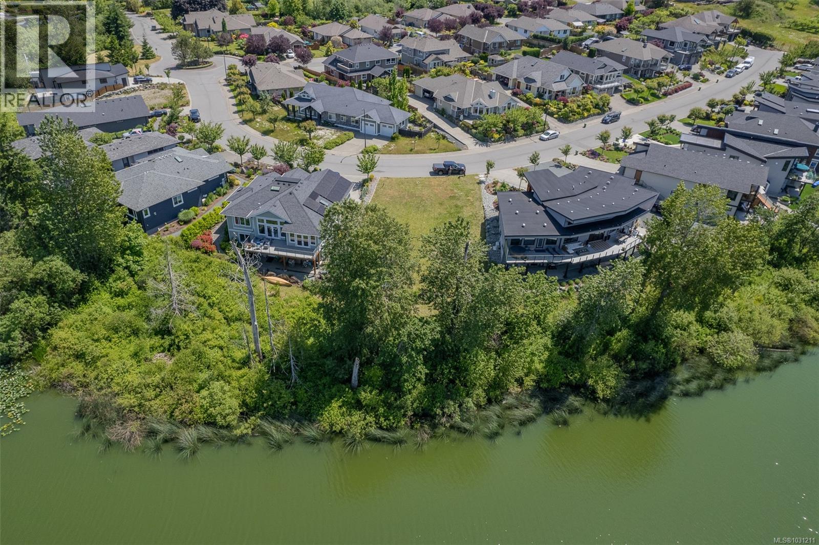 Aerial view of lot and Quamichan lake front