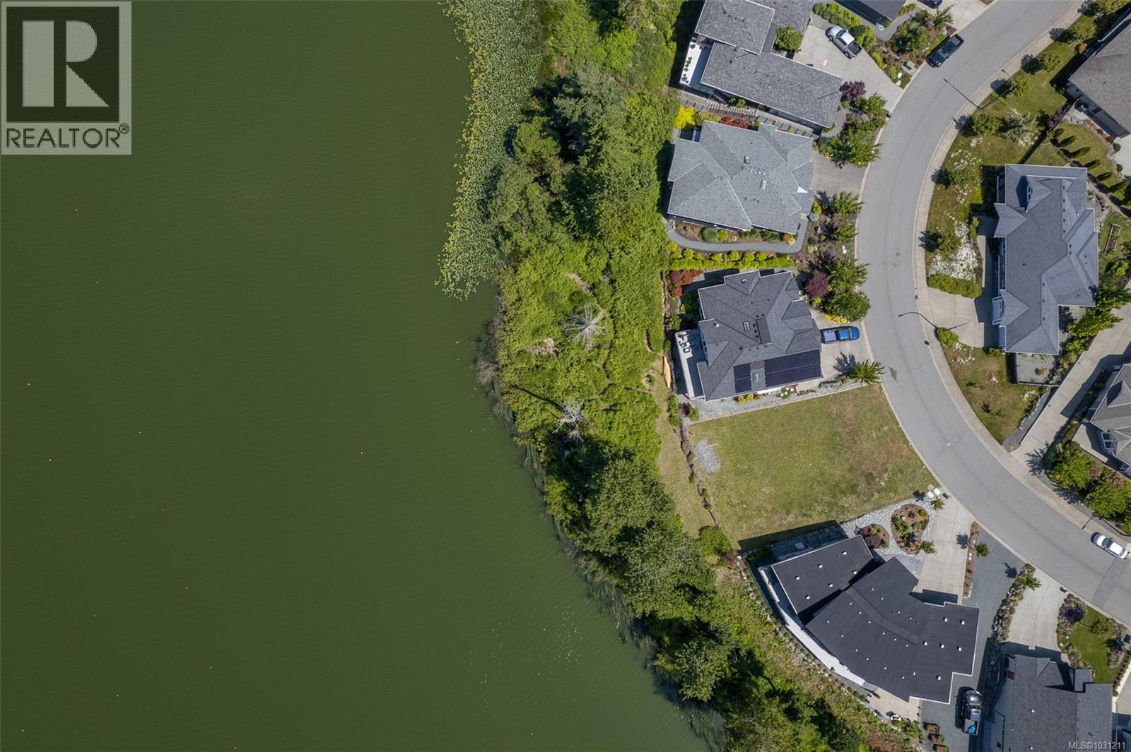 Aerial view of lot and Quamichan lake front