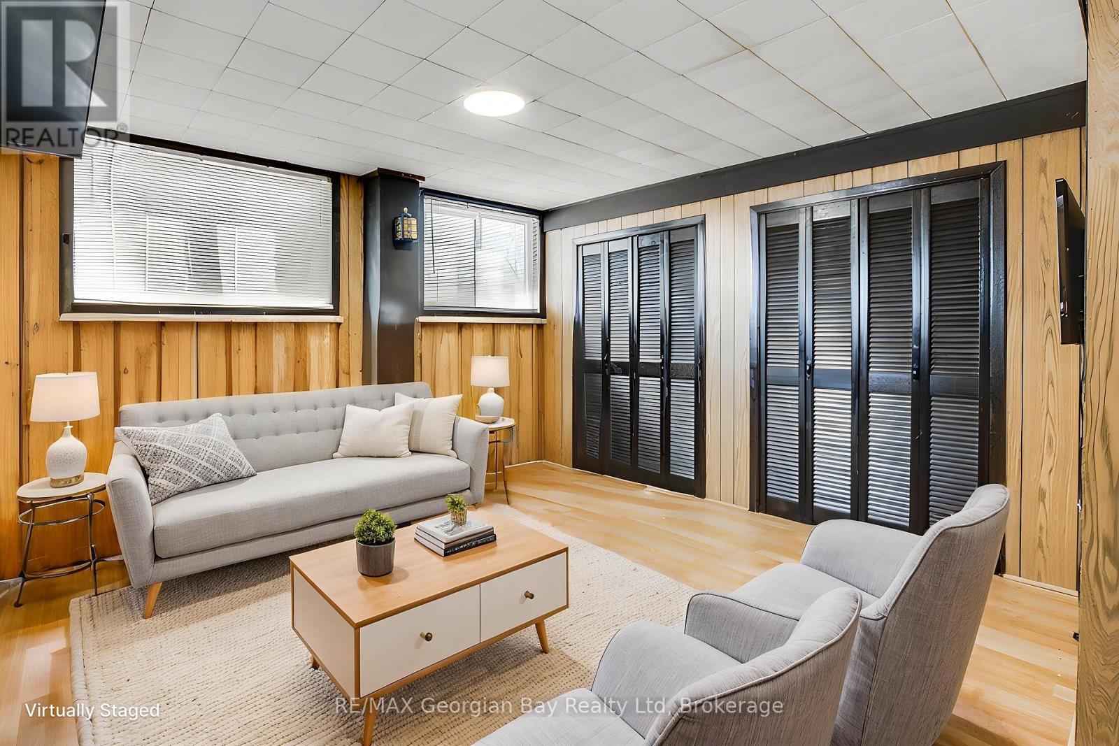 Virtually staged family room in lower level