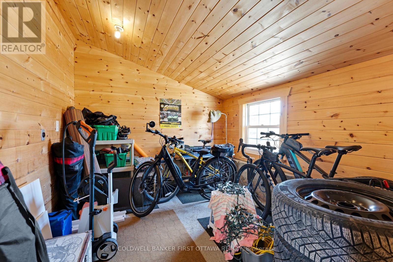 Mudroom off garage has closets
