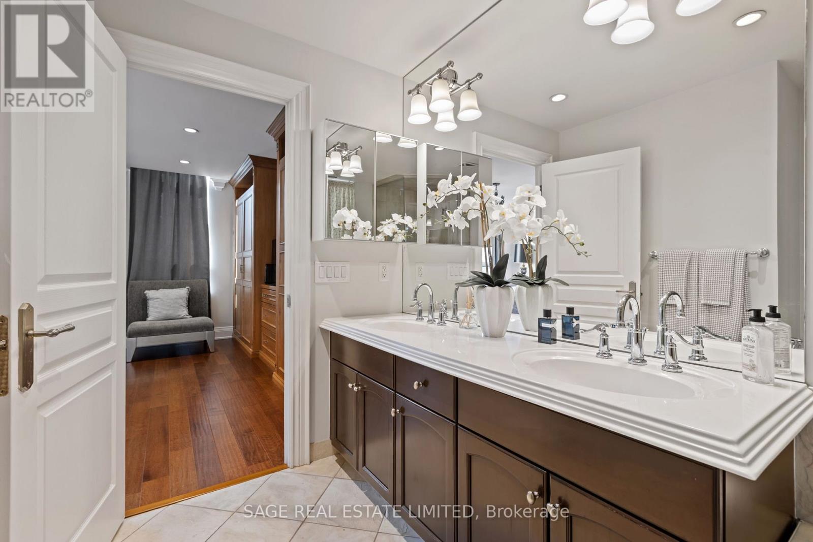 soaker tub, glass shower & double vanity