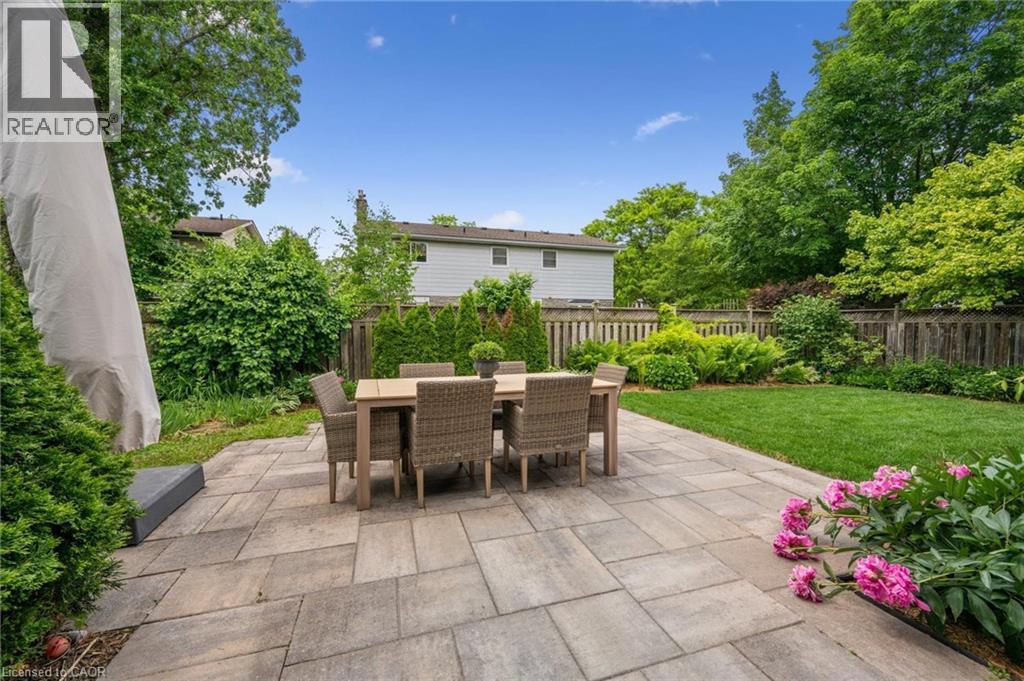 Fenced backyard featuring outdoor dining space and a patio area