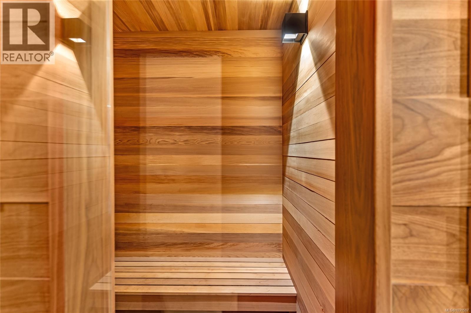 Cedar lined sauna with speakers for the Sonos sound system.