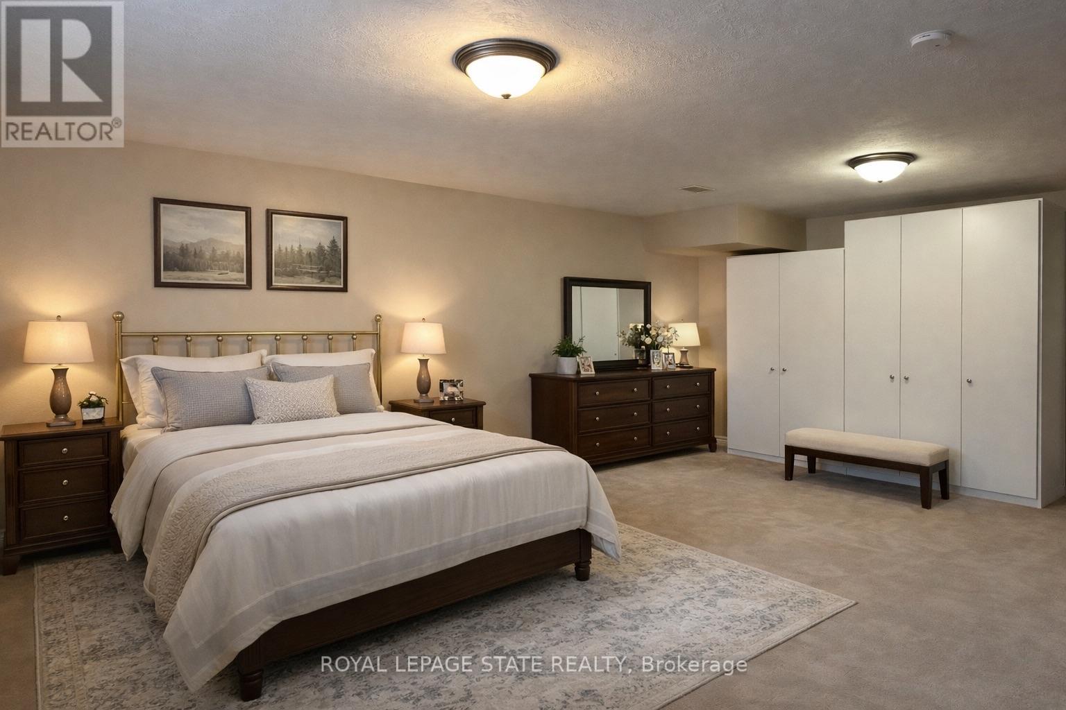 Virtually staged basement bedroom