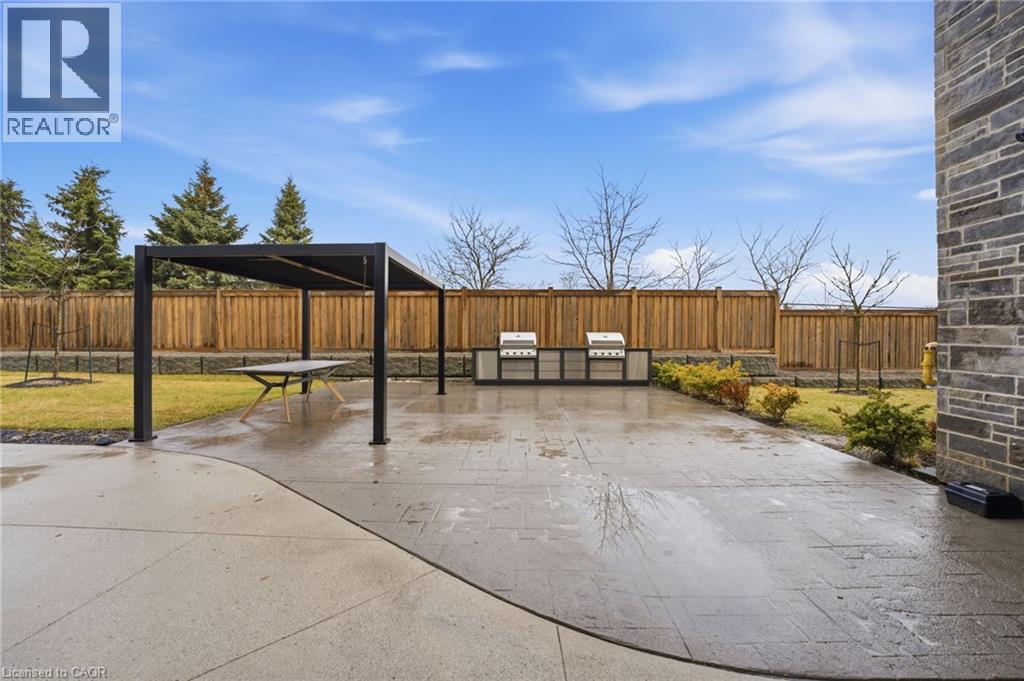 Fenced common backyard with a patio area