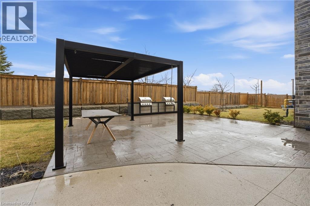 Fenced common backyard featuring a patio area and area for grilling