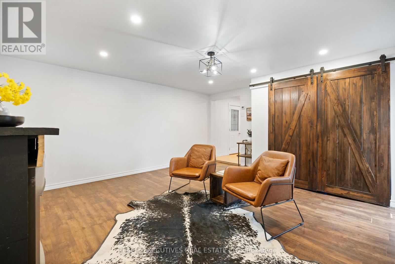 Family Room with barn door closet