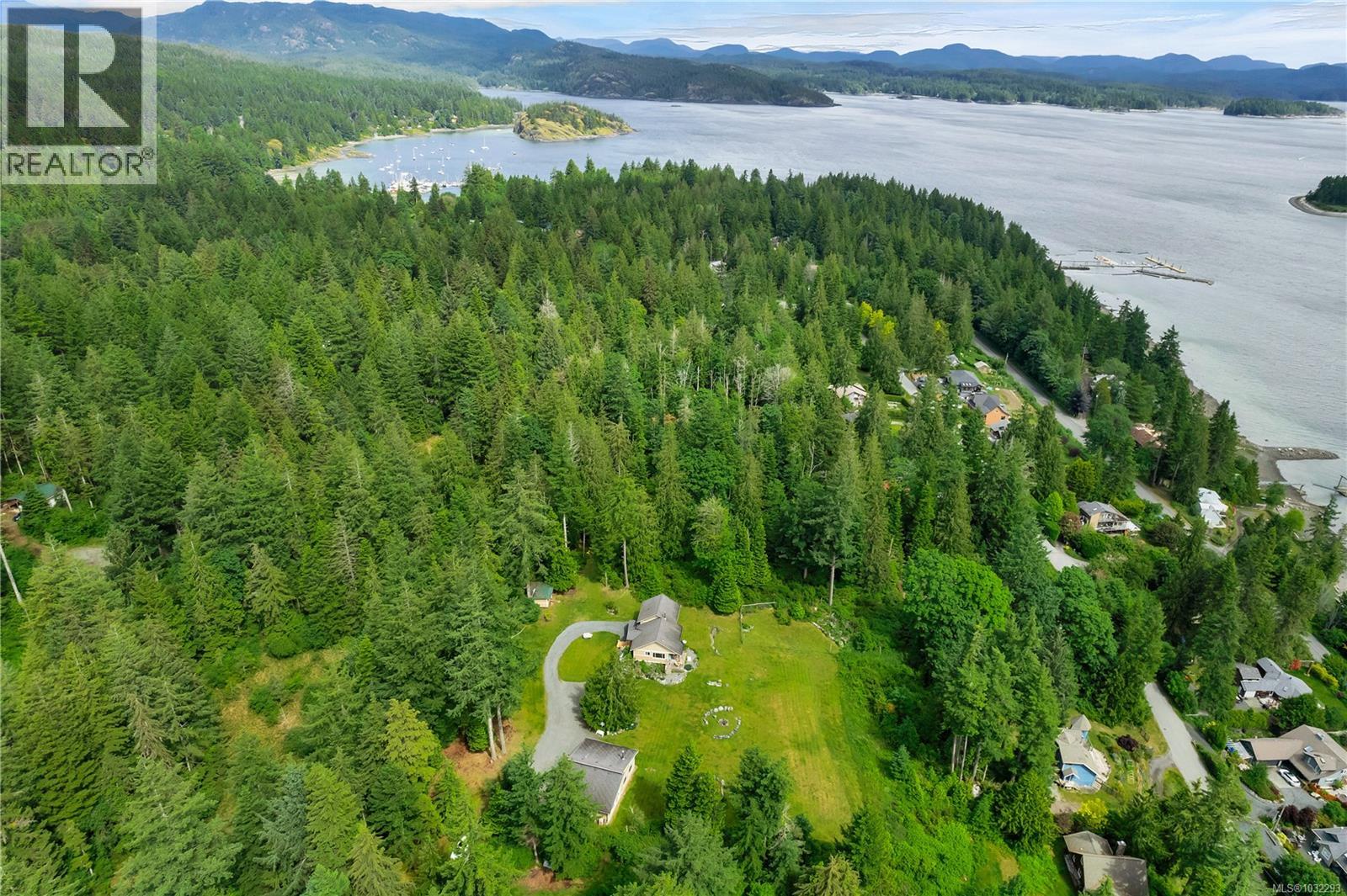 aerial view facing north towards Heriot Bay