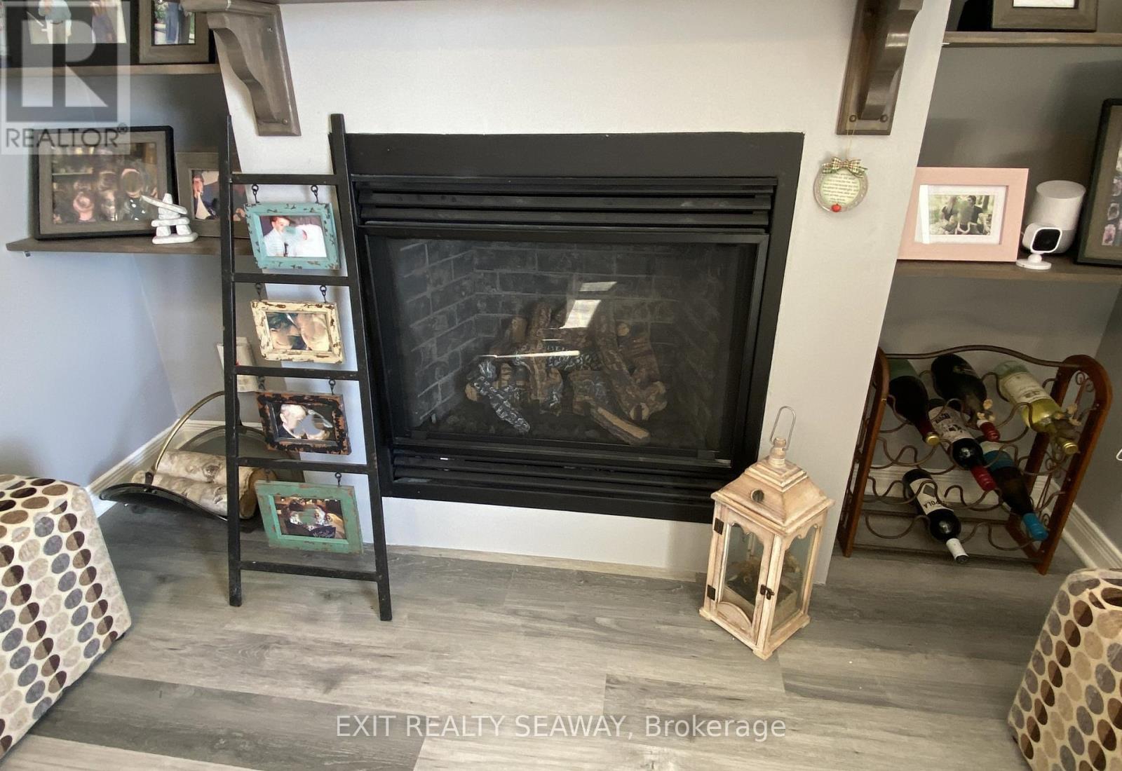 Fireplace and built-in shelving