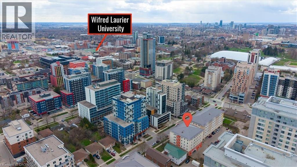 Aerial perspective showcasing an urban landscape with diverse residential and commercial buildings