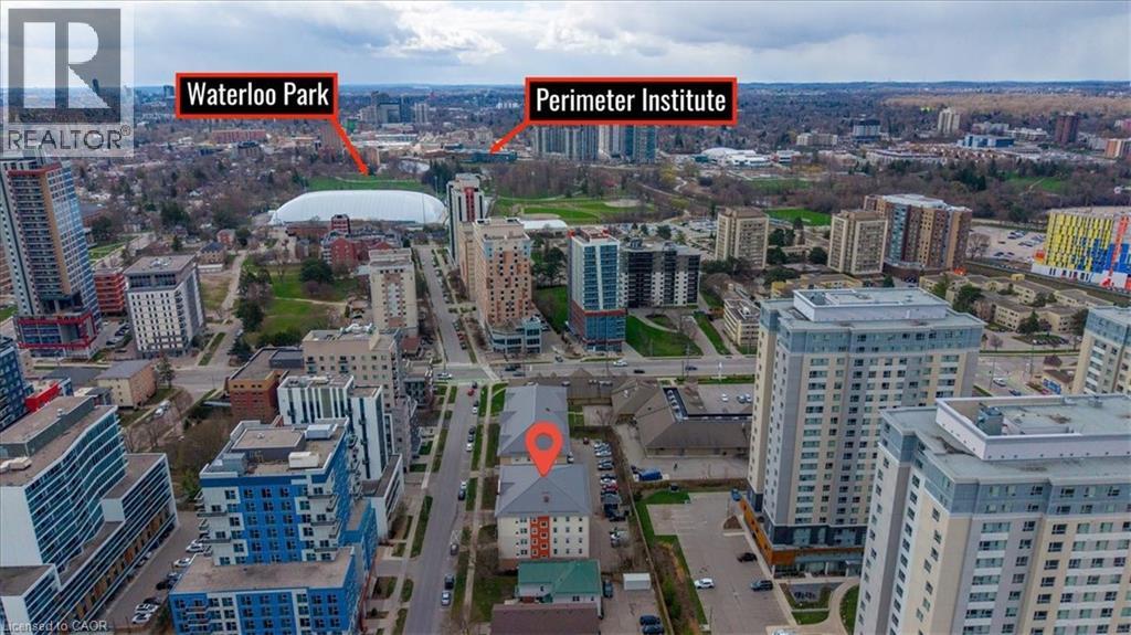 Aerial perspective showcasing a dense urban environment with a variety of architectural styles