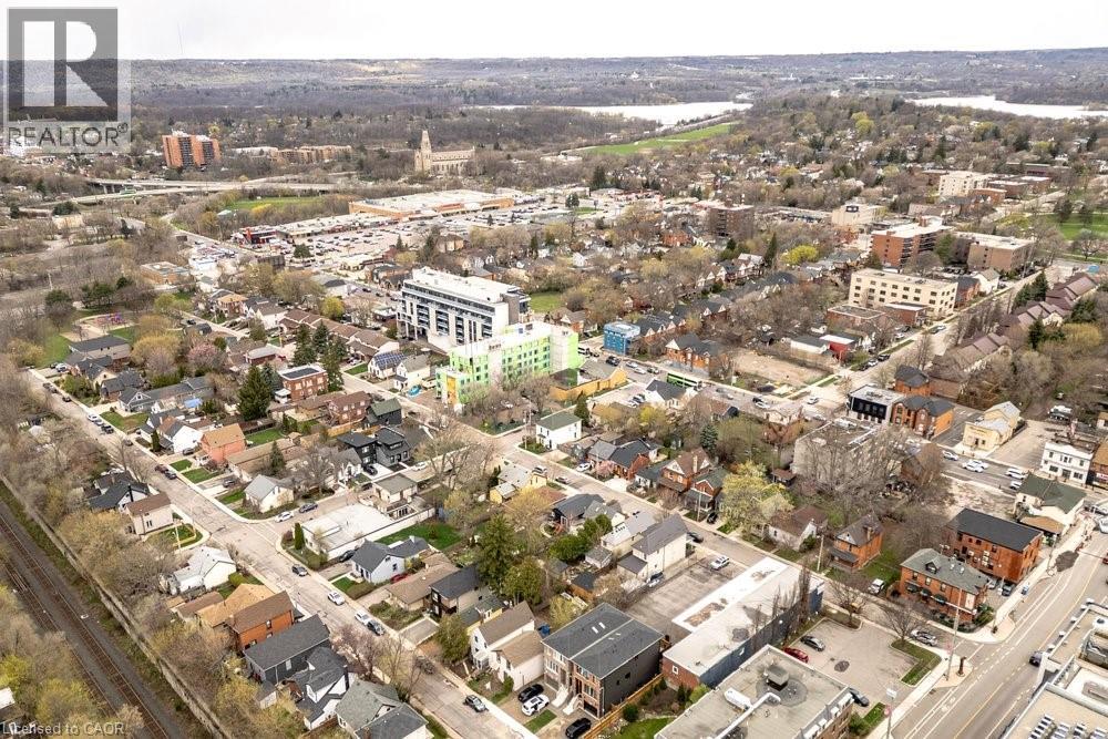 Aerial perspective showcasing a residential neighborhood with diverse housing styles