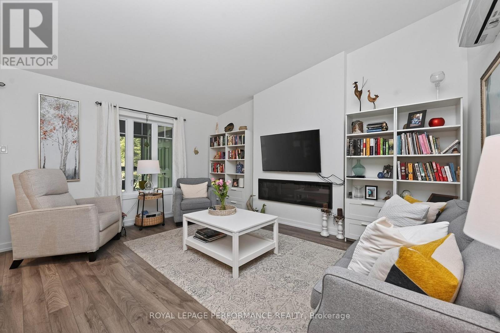 Living area with fireplace.