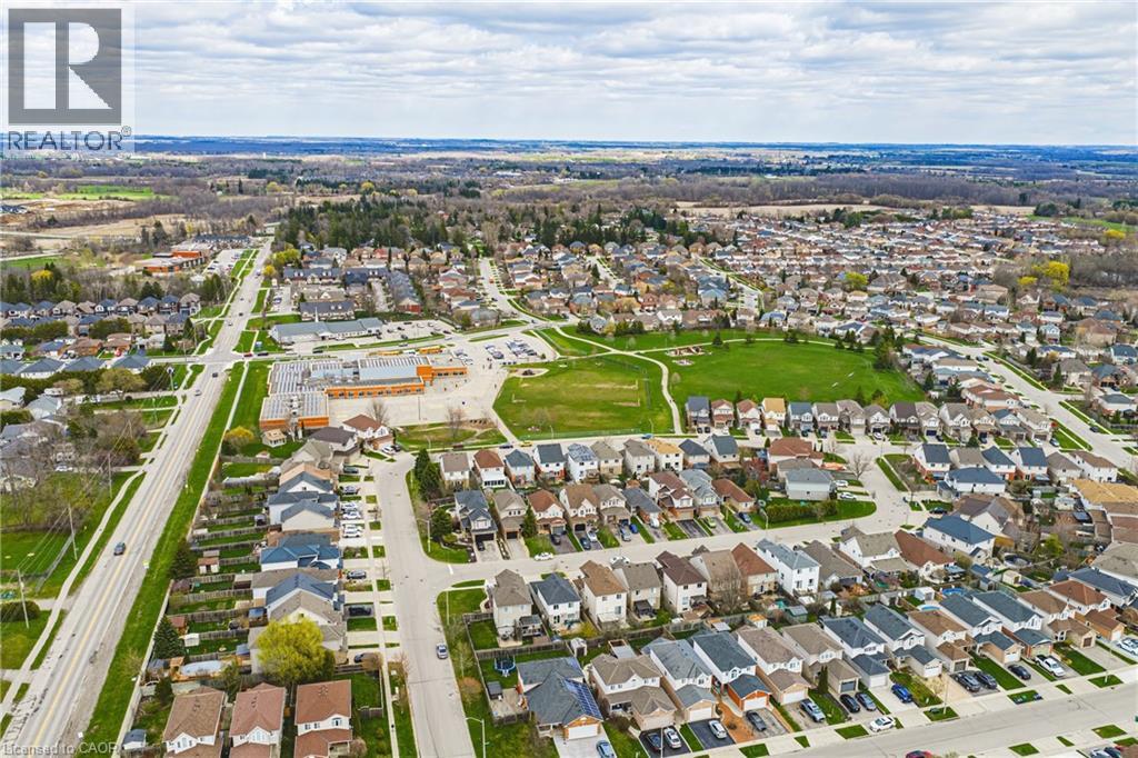 Aerial perspective showcasing a residential community with varied architectural styles