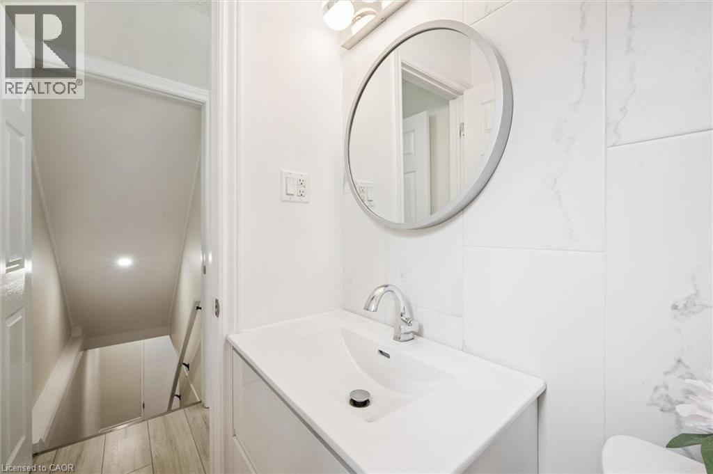 Modern vanity with an integrated sink and chrome faucet