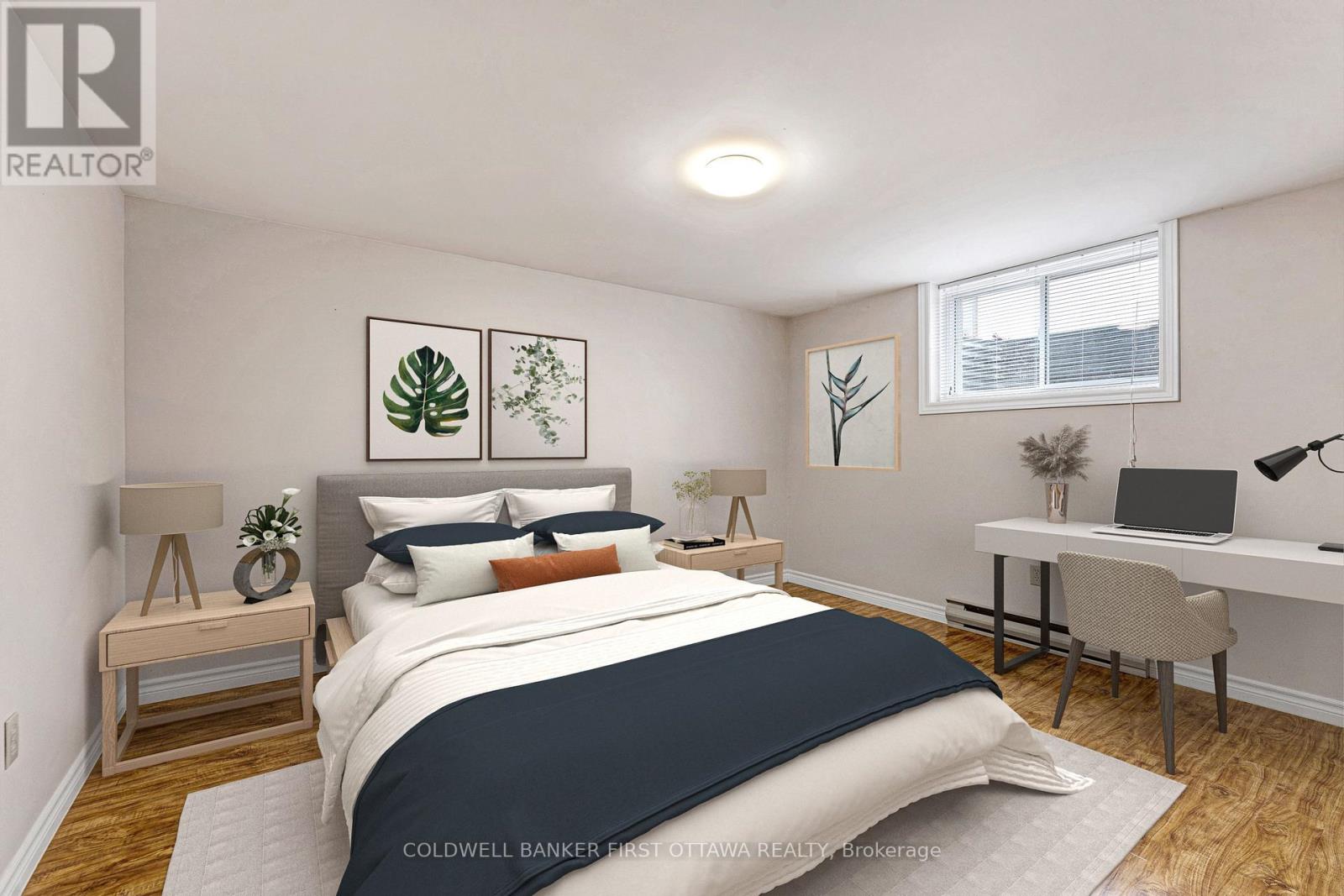 Lower level, home's 5th bedroom (AI staging)