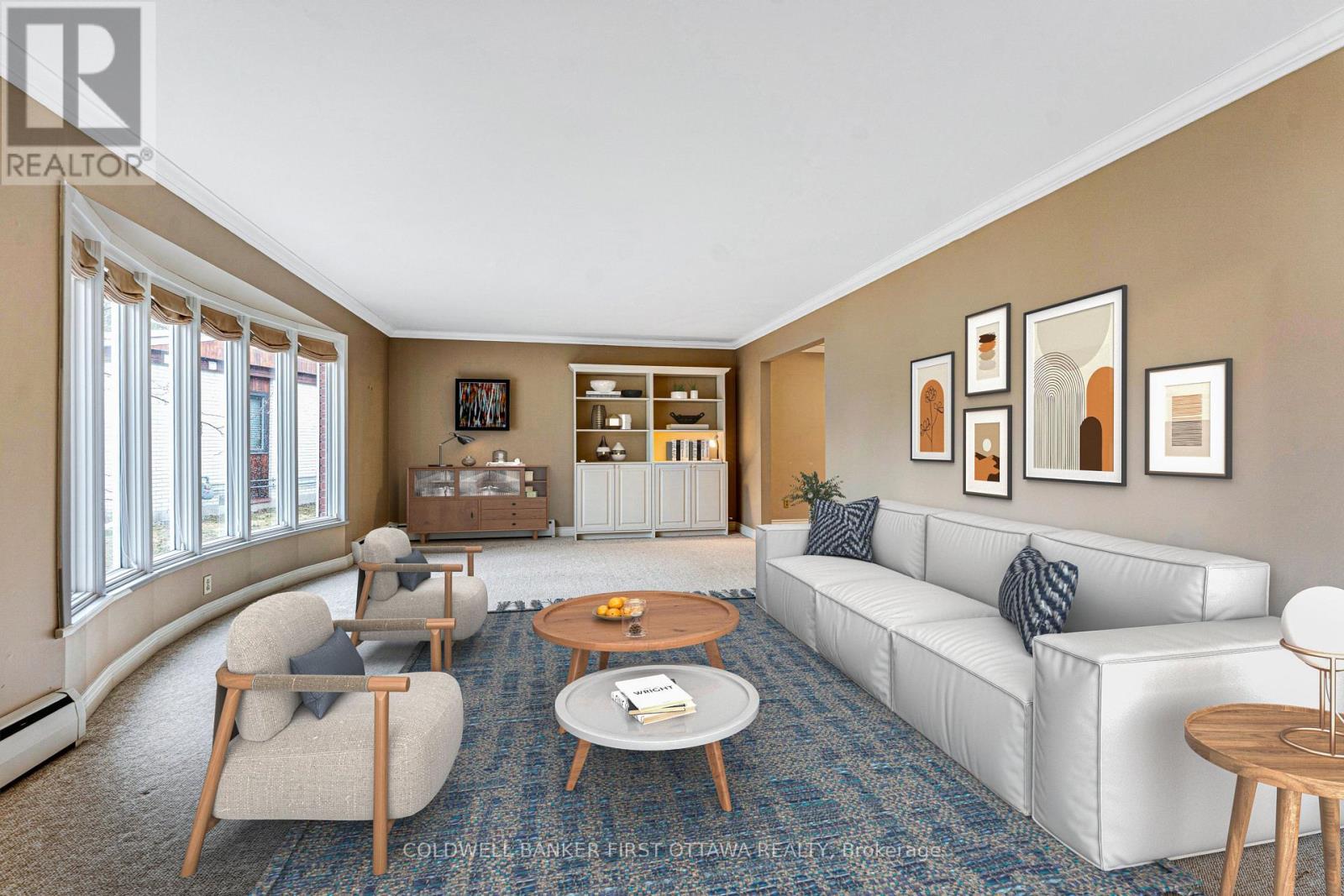 Generous living room full of light. (AI staging)