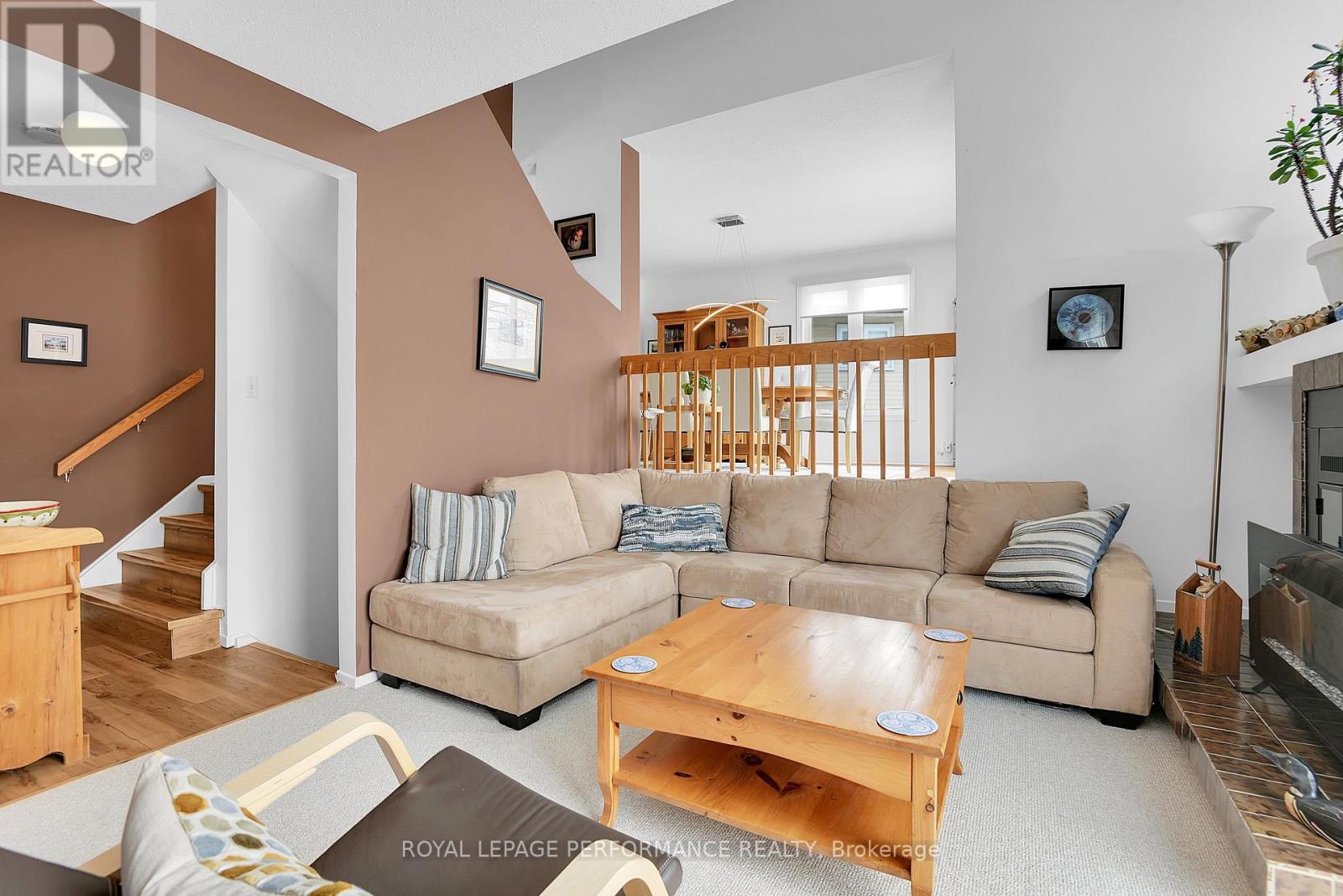 Kitchen overlooks cozy Family Room