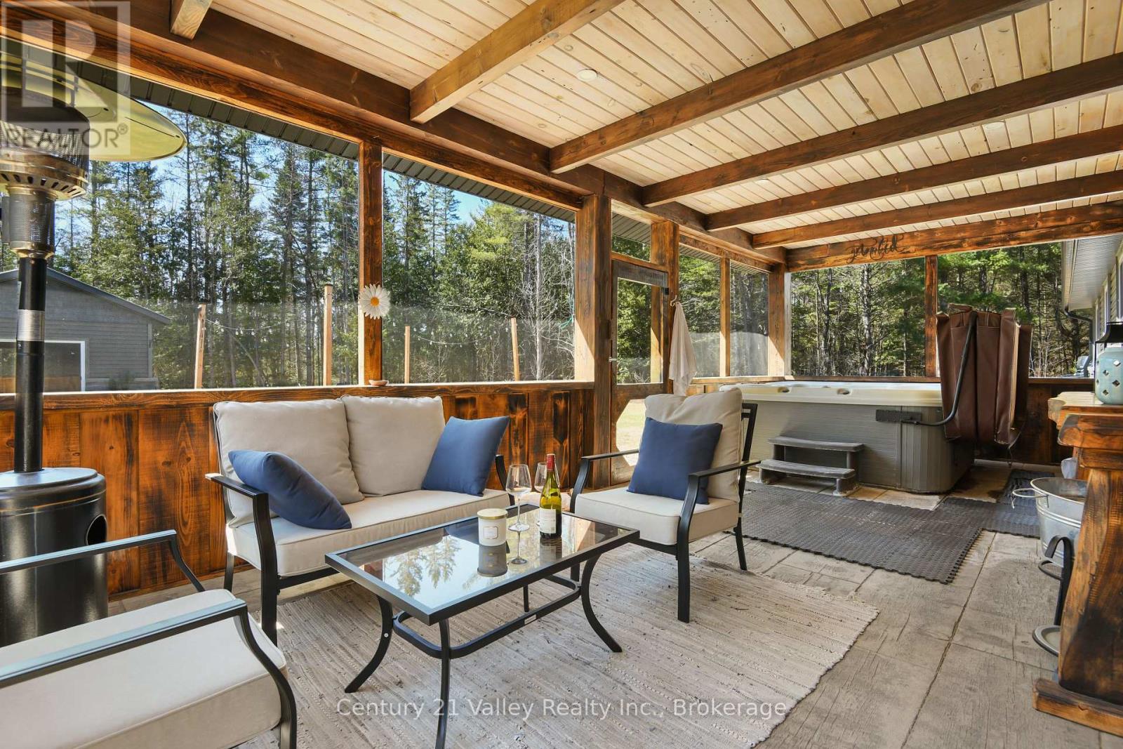 Hot tub and stamped concrete floors