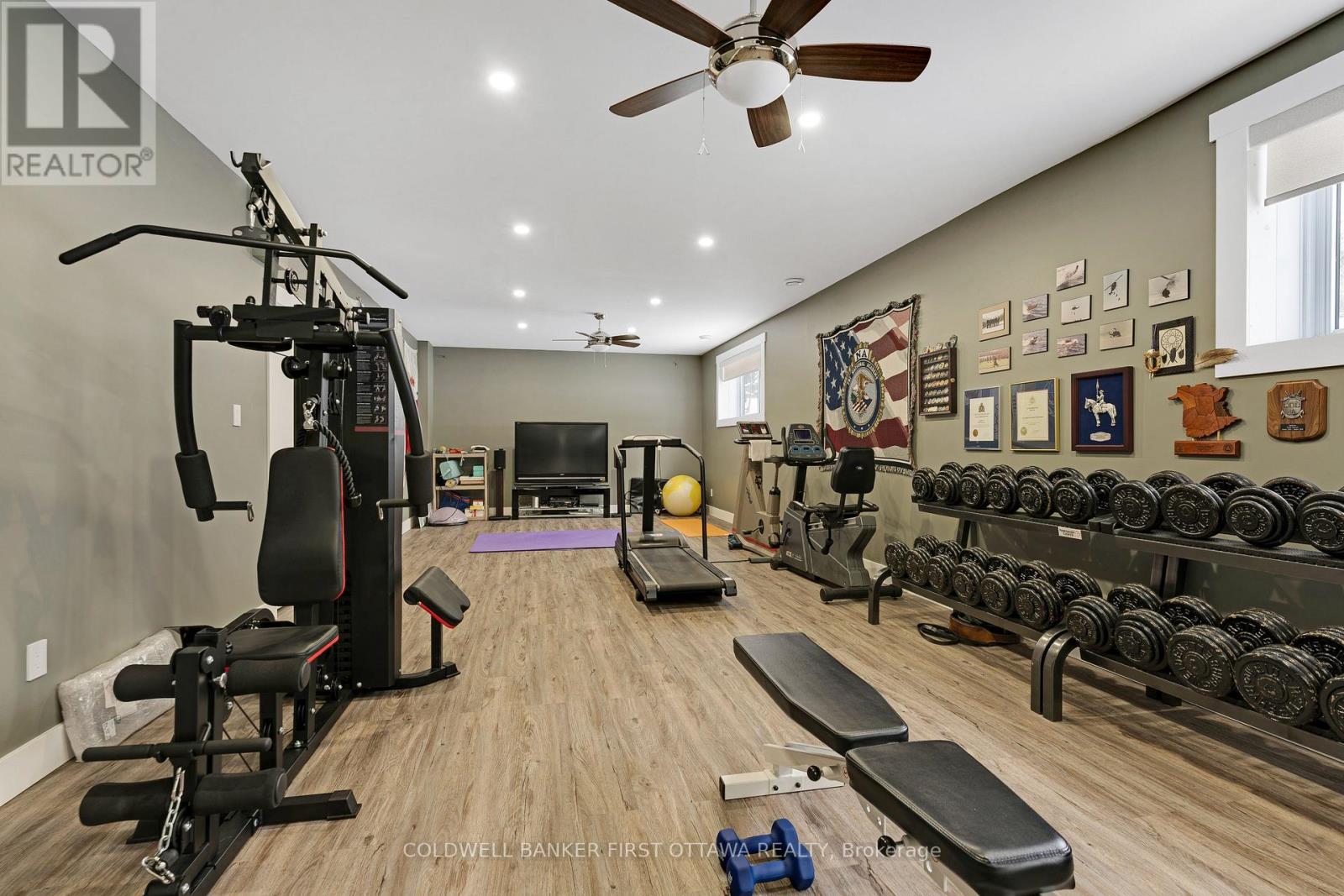 Lower level gym, also wired for speakers