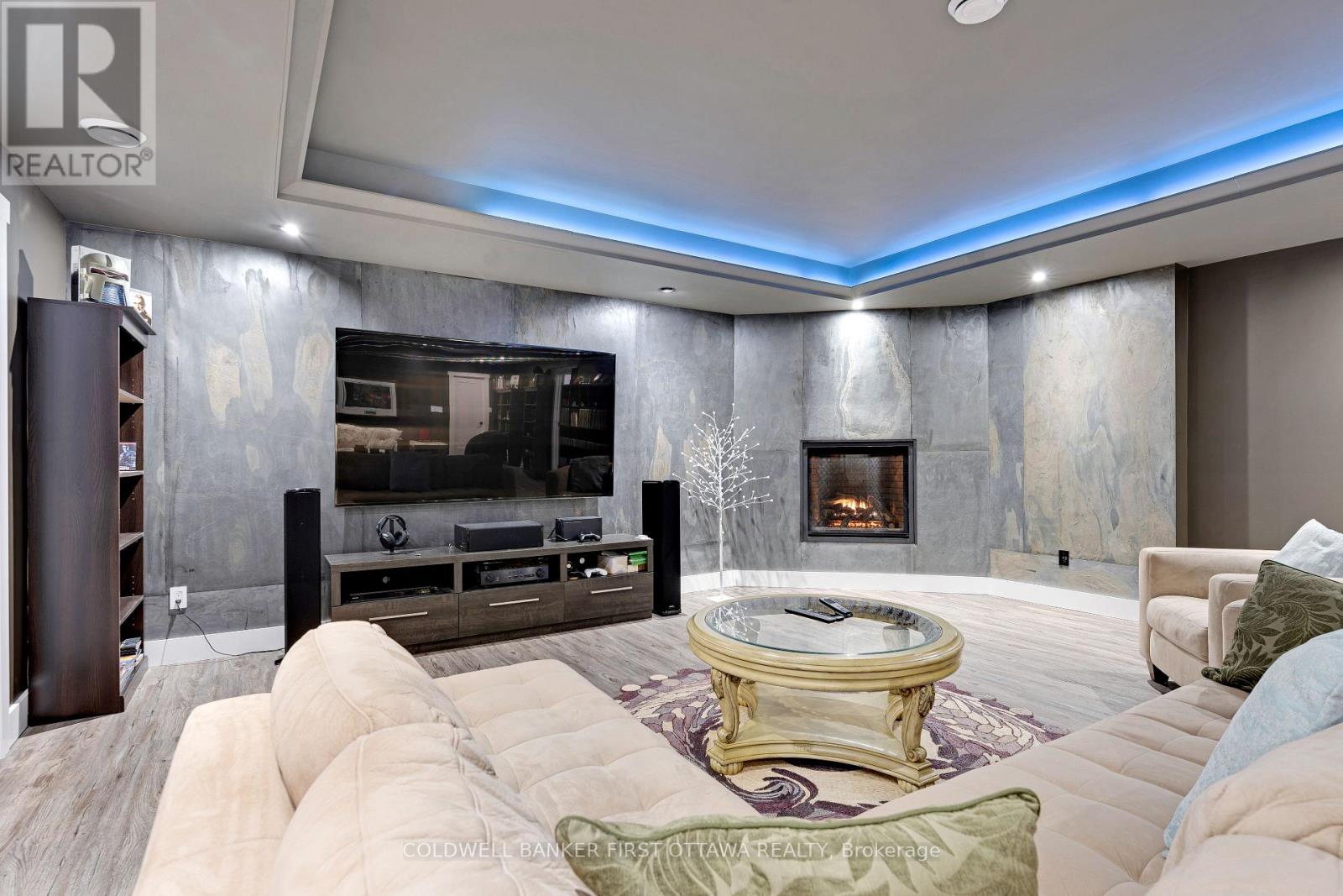 Lower level family room gas fireplace