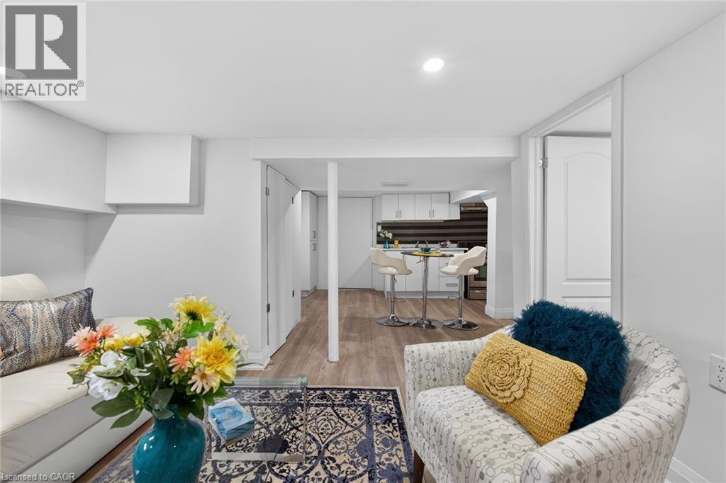 Open-concept interior featuring light wood-finish flooring