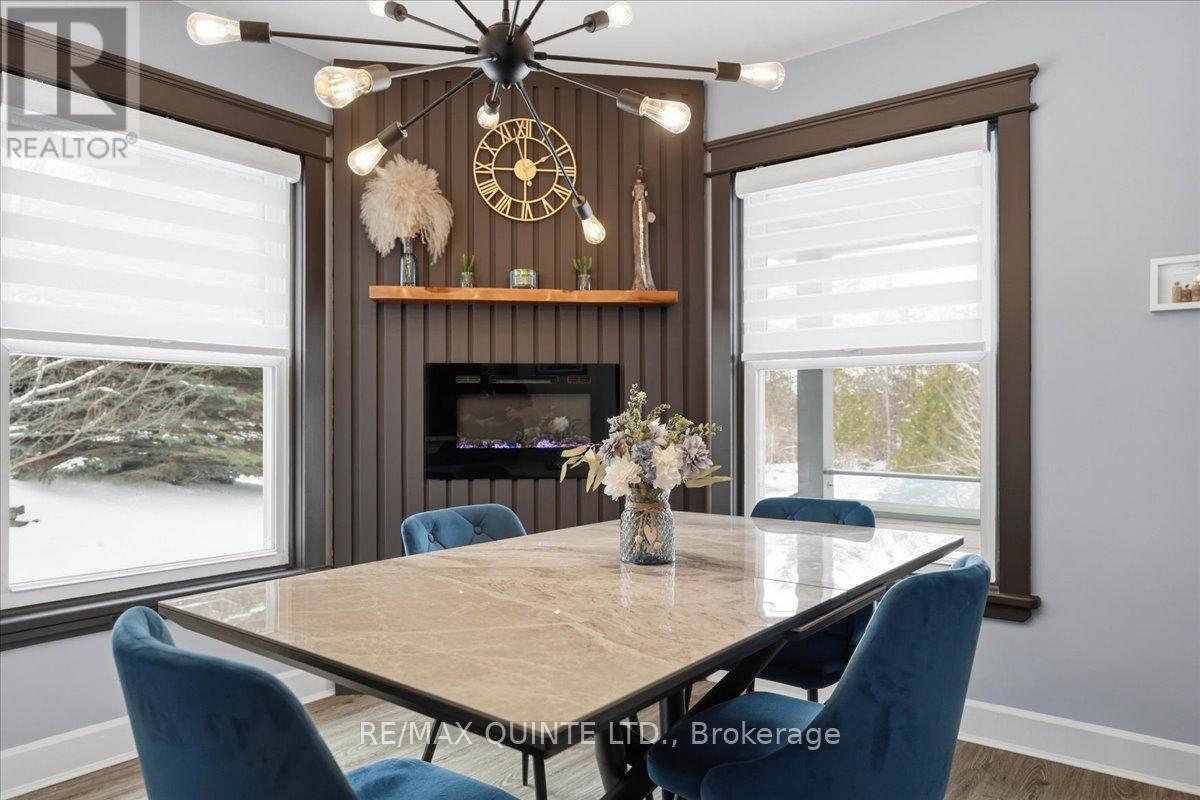 Dining area with built in fireplace