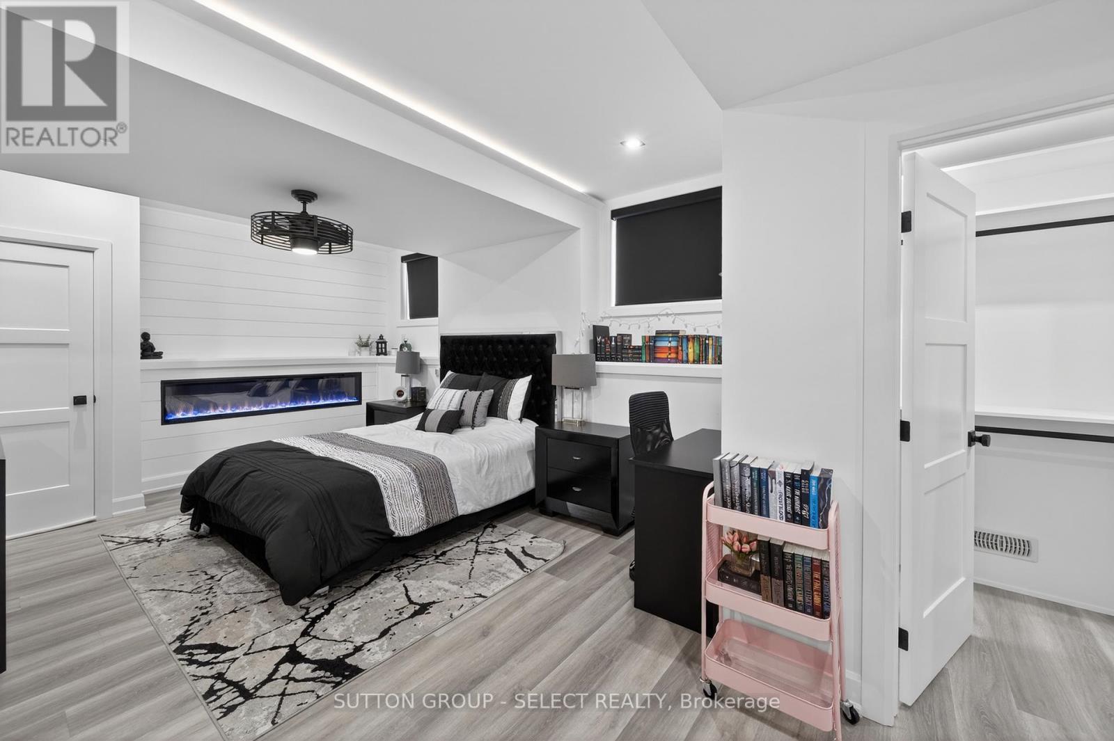 Lower bedroom with fireplace
