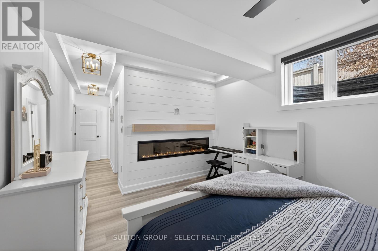 Lower bedroom with fireplace