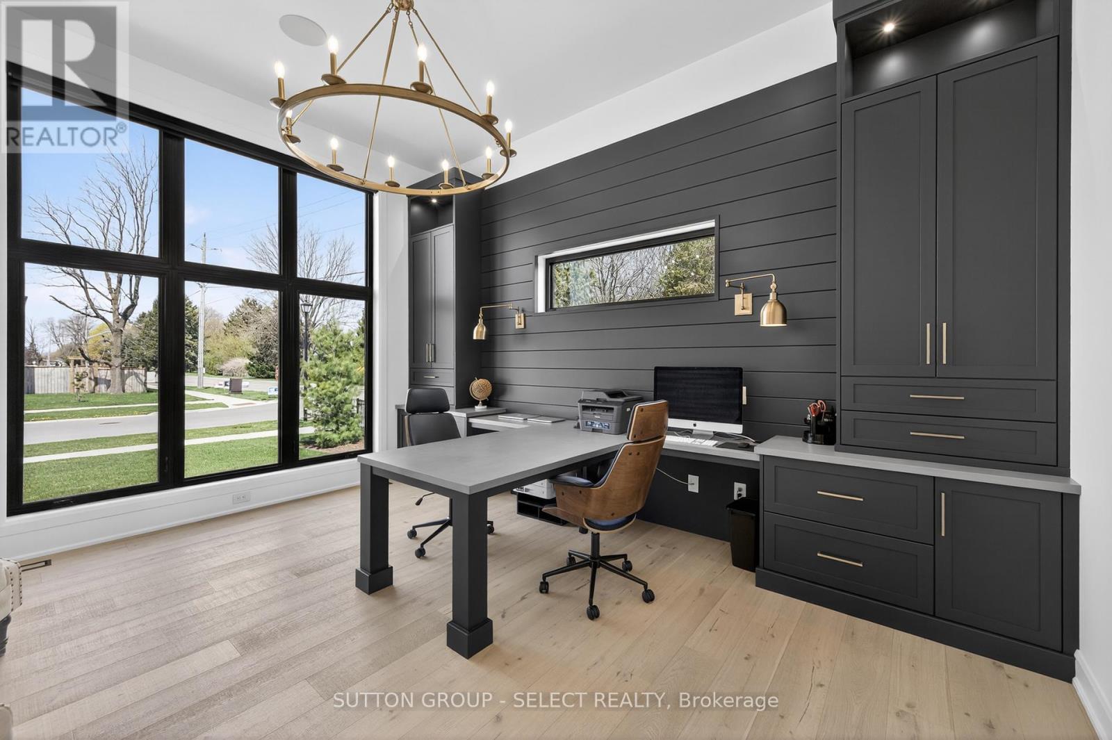 Built-in cabinetry in glass office