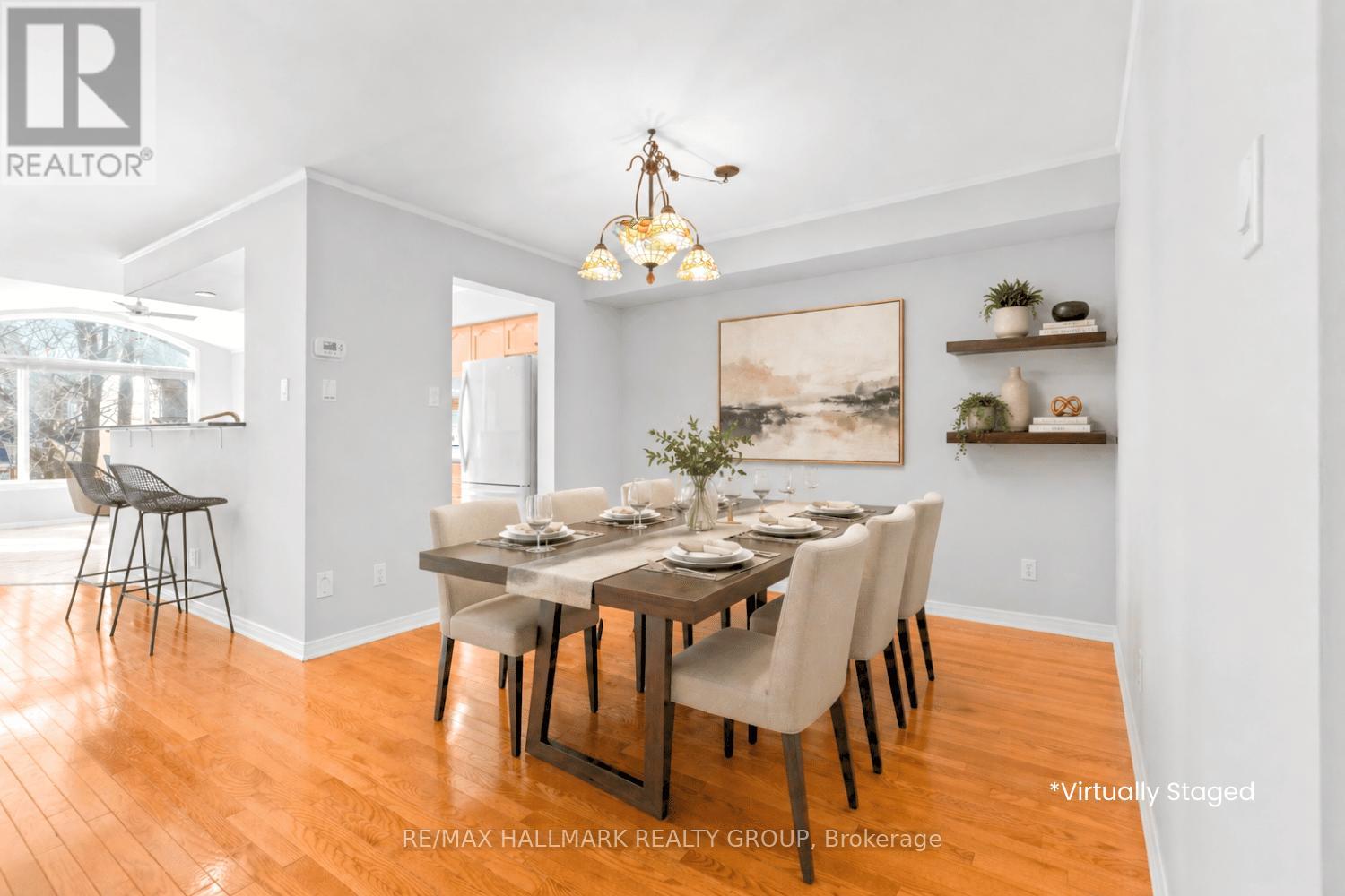 Bright dining area with virtually modern staging