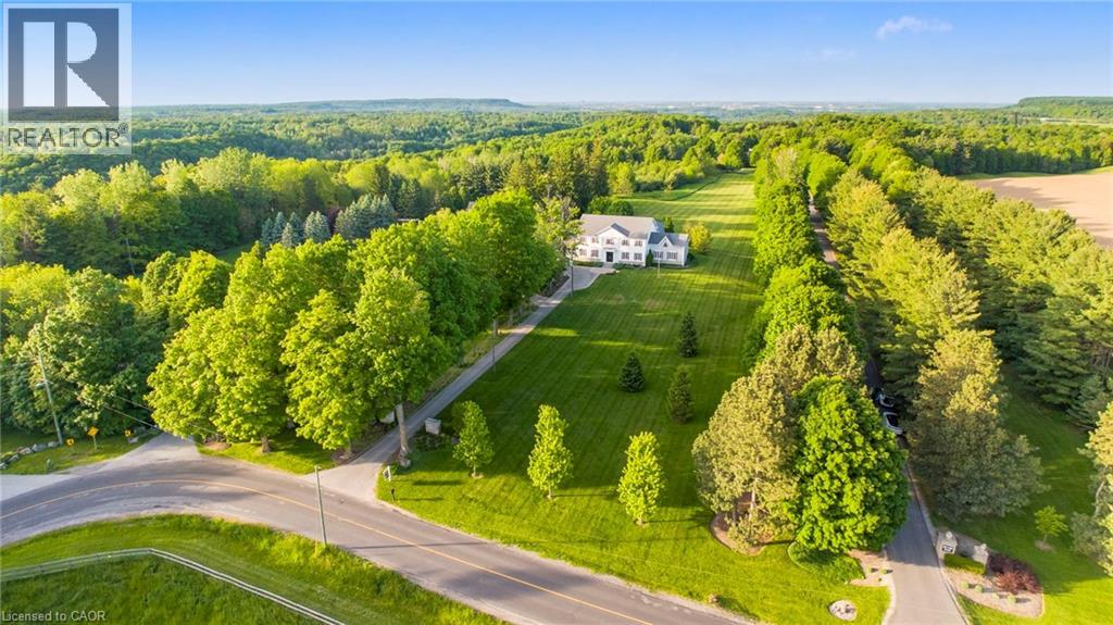 Expansive property featuring a white two-story residence, a long paved driveway, and mature landscaping