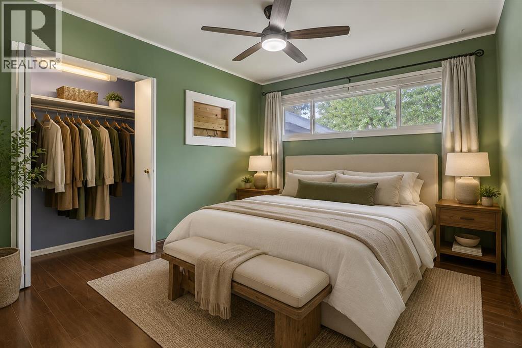 The spacious primary bedroom provides a peaceful retreat with room for larger furniture and excellent closet storage. Virtually staged